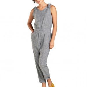 Toad& Co. Tara Hemp Sleeveless Jumpsuit Womens, Sz M, Chambray V Neck